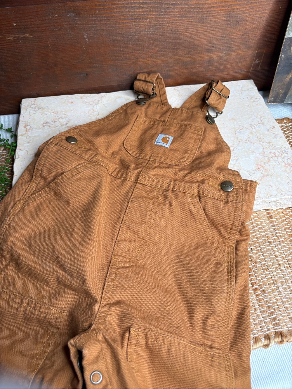 Carhartt Classic Brown Canvas Flannel Lined Overalls Size 18M